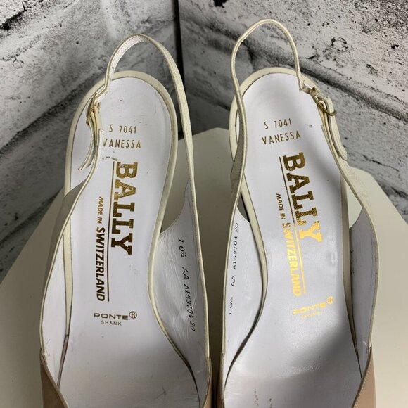 Bally Vintage 80s Pointy Toe Sling Back Beige Leather Pump - Picture 5 of 8